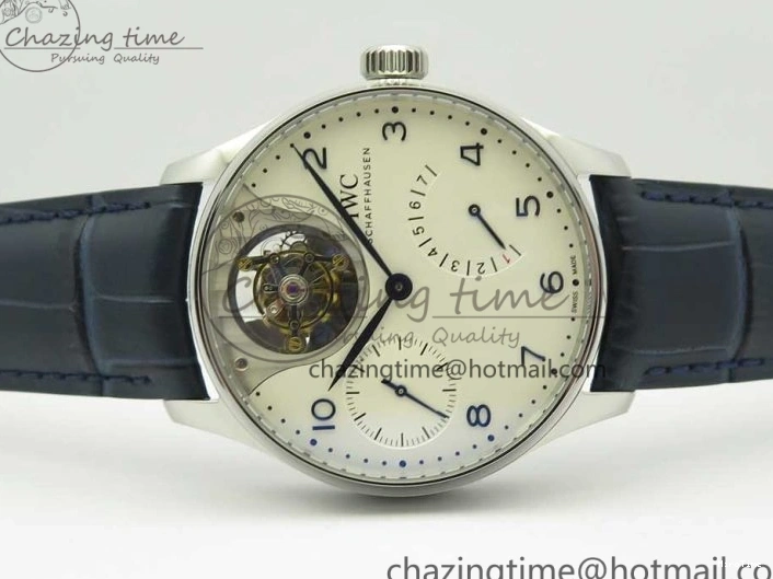 MIROTIME 0207 Portuguese Tourbillon IW5046 SS ZF Best Edition White Dial Blue Markers on Blue Leather Strap Fashionable 7149